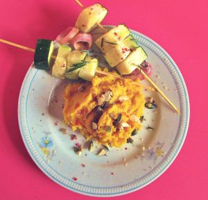 Veganes Kürbis-Püree mt Ingwer und Apfel.